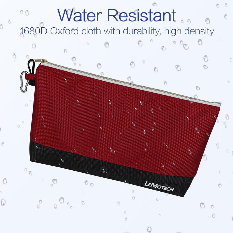 LeMotech Zipper Tool Bag, Stand-Up Tool Pouch with Carabiners,Utility Bag,Water Resistant Storage Bag,12x6.8-Inch Red/Brown/Blue/Olive 4 Pack - Image 2